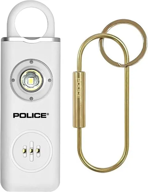 Police 130dB Personal Safety Alarm Keychain Rechargeable LED SOS Emergency White