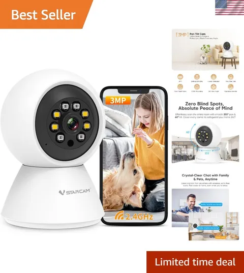 Indoor Security Camera with Color Night Vision & 2-Way Audio - 24/7 Coverage