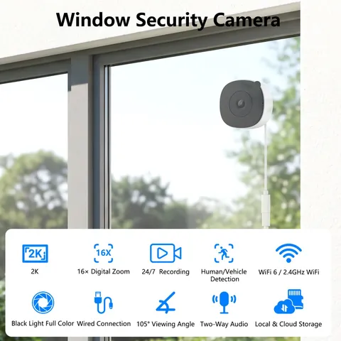 Wansview Window Camera WIFI6 Wired Security Camera System Indoor Camera 2K