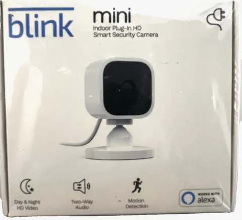 Blink Mini Compact Indoor Plug-In Smart Security Camera 1080p HD SEALED New