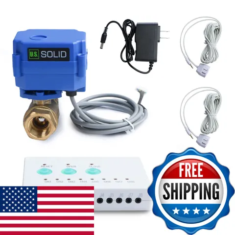 U.S. Solid Water Leak Detector Auto Shutoff Valve Sound Alarm 1 Motorized Brass