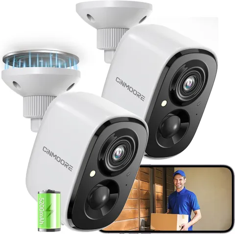 2 Pack 2.5K Security Camera Wireless Outdoor, 2.4G Wifi Battery Powered Outdoor