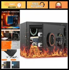 Small Fireproof Safe Box 0.5H 1700°F - Heavy Duty Security with Alarm & LED Ligh