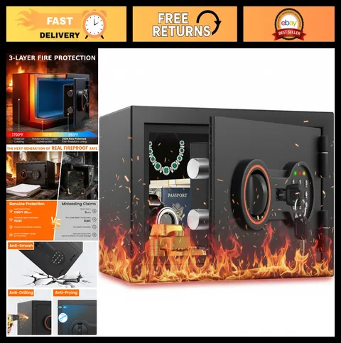 Small Fireproof Safe Box 0.5H 1700°F - Heavy Duty Security with Alarm & LED Ligh