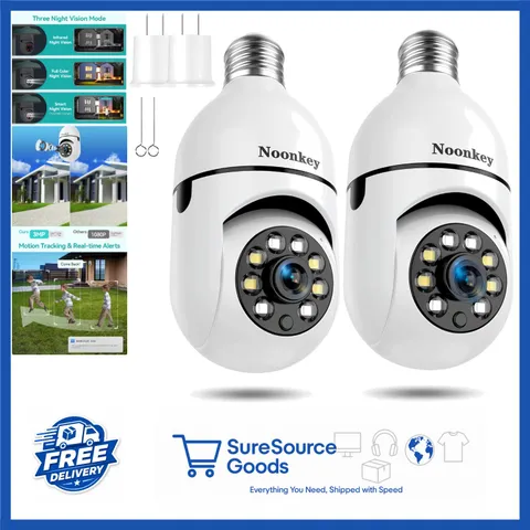 2K/3MP Light Bulb Security Camera 2 Pack with 360° Wireless Outdoor Night Vision