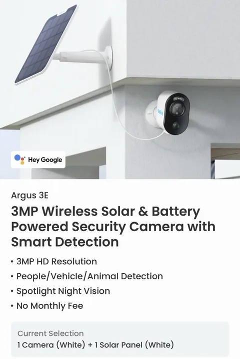 2 Pack - Reolink Argus 3e Solar-Powered Security Camera with 3MP Wireless Wi-Fi