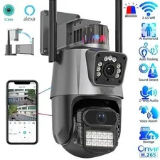 8MP 4K Outdoor WiFi PTZ 2 IP Camera Dual Screen 8X Zoom CCTV Lens