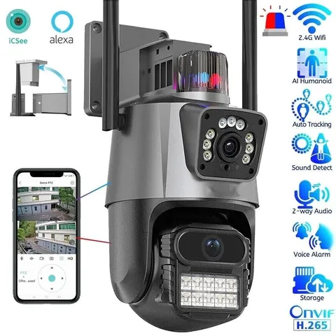 8MP 4K Outdoor WiFi PTZ 2 IP Camera Dual Screen 8X Zoom CCTV Lens