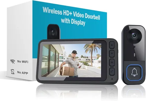 Wireless HD Video Doorbell with 4.5'' Indoor Monitor, No Wifi or App Required, 2