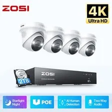 ZOSI 8CH 4K POE NVR Instant Alert Security 8MP Camera System 100ft Night Vision