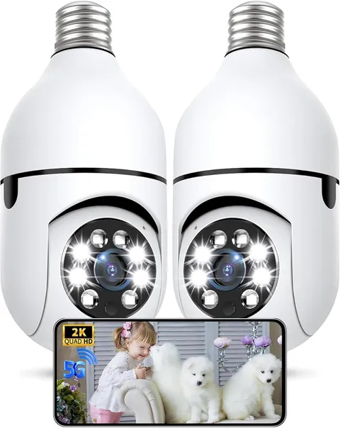Light Bulb Security Camera Outdoor, 2K 5GHz & 2.4GHz WiFi Bulb...