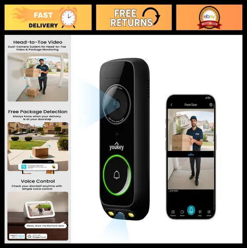 Wireless 2K Dual-Cam Video Doorbell - No Subscription, 5G WiFi, Two-Way Talk, Lo