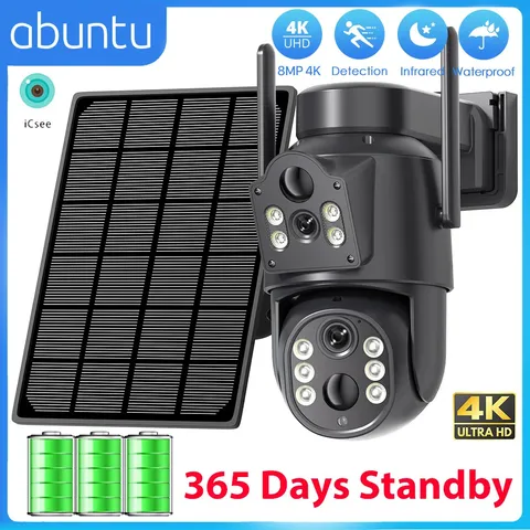 Abuntu 8MP 4K Solar WiFi Security Camera Dual Lens Outdoor Wireless Battery