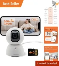 Indoor Security Camera 2.5K HD AI Detection 360° Pan-Tilt Two-Way Wi-Fi