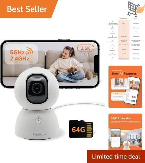 Indoor Security Camera 2.5K HD AI Detection 360° Pan-Tilt Two-Way Wi-Fi