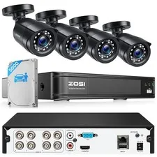 ZOSI H.265+ 5MP 8CH DVR 1080P IP66 Outdoor CCTV Security Camera System 500GB