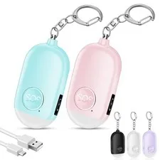 Personal Safety Alarm for , 2 Pack Rechargeable 130dB Alarm Keychain with Fla...