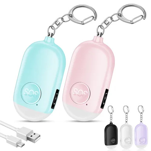 Personal Safety Alarm for , 2 Pack Rechargeable 130dB Alarm Keychain with Fla...