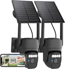 360° Solar Security Cameras Wireless Outdoor Wifi for Home 2 Packs