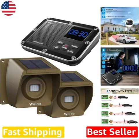 Solar Driveway Alarm Wireless 1800ft Range Outdoor Motion Sensor, Rechargeable