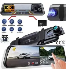 10" Dual Dash Cam Car Rear Mirror View Backup Dual Camera Night Vision IPS+32GB