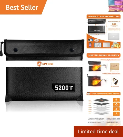 Fireproof Document Bag 5200°F with Heat Insulated, Fireproof Money Bag for Ca...