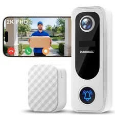 Doorbell Camera Wireless No Subscription - 2K Video Doorbell Wireless with Ch...