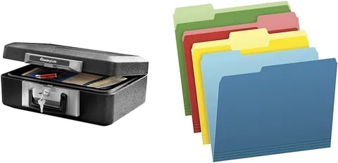 Fireproof Safe Box with Key Lock & 36 Assorted Color File Folders