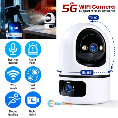 Multiple View Security Camera Home System IR Night Vision 5G WIFI Dual Lens Cam