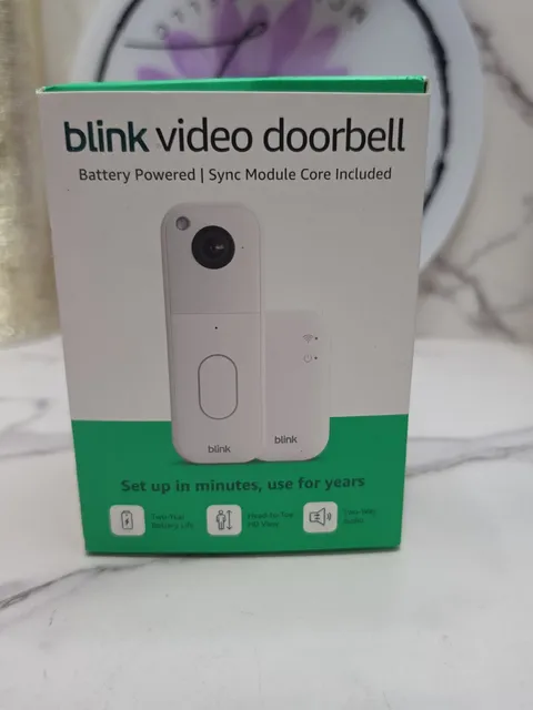 New Blink Video Doorbell System with Head-to-Toe HD View Sync Module Core, White