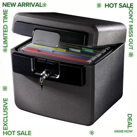 NEW Fireproof Waterproof Safe File Document Box Key Lock Black 14.3x15.5x13.5