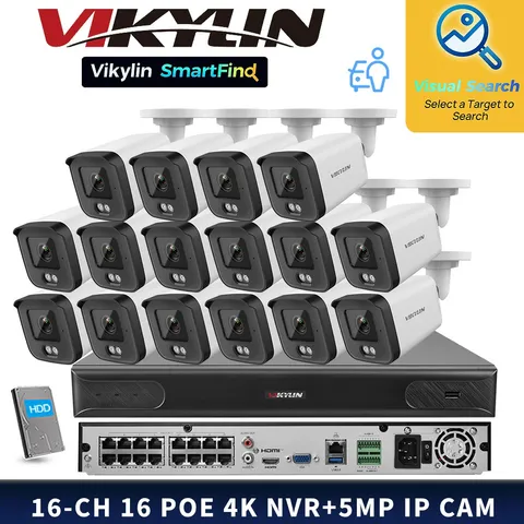 VIKYLIN SmartFind 16POE 16CH NVR System IR30M Network 5MP Security IP Camera Lot