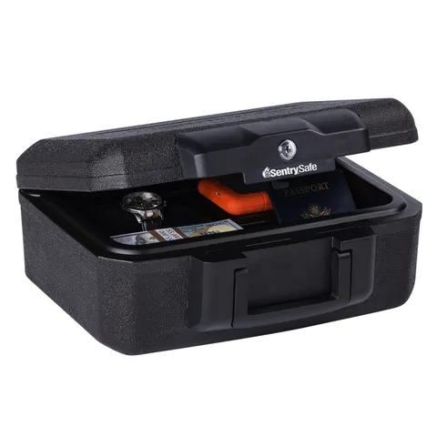 SentrySafe Fireproof Money Safe with Key Lock, Black Lock Box with Portable Carr