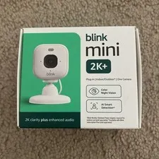 Blink Mini 2K+ Indoor Outdoor Plug-In Security Camera White Color Night Vision