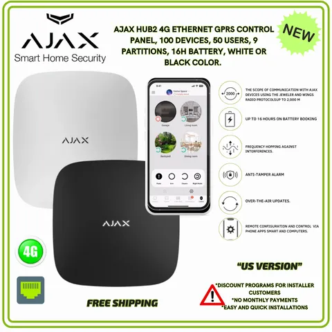 AJAX HUB2 4G (9NA/AUX) ETHERNET CONTROL PANEL W/SUPPORT FOR PHOTO VERIFICATION