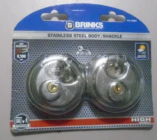 2 pack BRINKS Stainless Steel 70mm Keyed Discus Padlock Shackle 173-70201