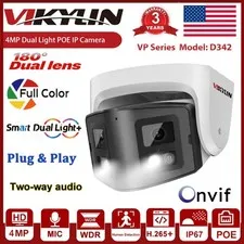 Vikyl 4MP Dual Lens POE IP Camera 180° Panoramic Color Night Vision Metal ONVIF