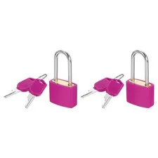 2 Pcs Padlock with Keys Long Shackle Waterproof Keyed Locks Rose Red