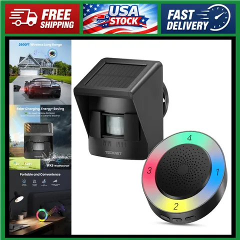 Wireless Solar RGB Driveway Alarm System - 2600FT Range, 36 Melodies, Motion Sen