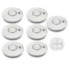 7x Emerald Wireless Interconnected Smoke Alarms 1 x Free Remote - 10 yr Battery