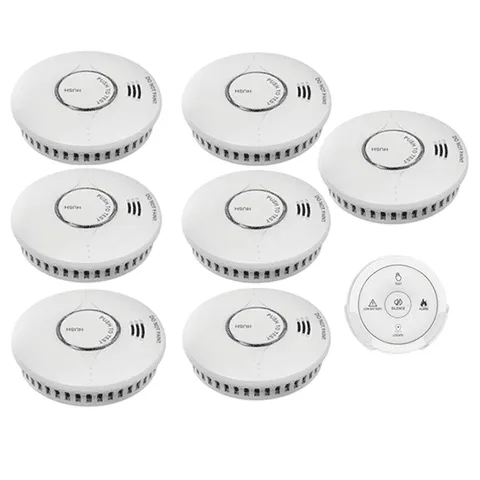 7x Emerald Wireless Interconnected Smoke Alarms 1 x Free Remote - 10 yr Battery