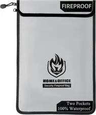 Upgraded Two Pockets Fireproof Document Bag (2000℉), andyer 15”x 11”Waterproof