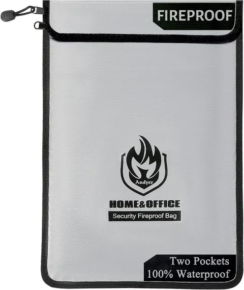 Upgraded Two Pockets Fireproof Document Bag (2000℉), andyer 15”x 11”Waterproof