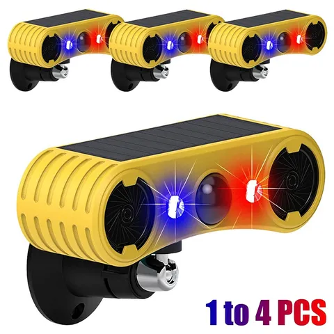 Solar Outdoor Motion Sensor Alarm 2*130db Ultrasonic Siren with 4 Modes Flashing