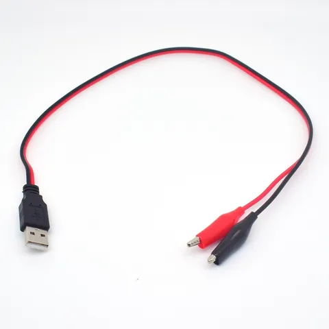 10pcs 0.5M/50cm USB 2.0 Male To Dual Alligator Clip Test Cable Lead R+B