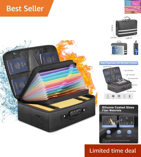 Fireproof Document Organizer With Lock, Waterproof File Organizer for Importa...