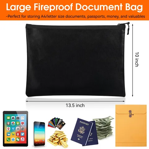 Fireproof Document Bag 10"x13.5", Waterproof Holder with Zipper for Passport,...