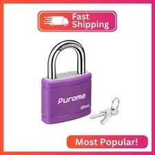Puroma 1 Keyed Padlock with 2 Keys 7/8" School Locker Lock Gate 40mm Purple
