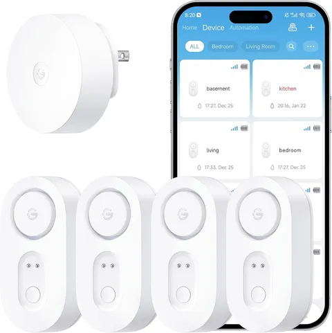 Upgraded Smart Water Leak Detector 1S with High Alarm, 4 Pack | 1804Ft Ultra-Lon