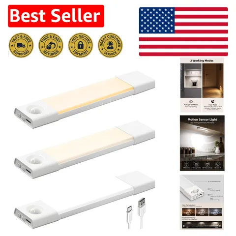 8'' Wireless Under Cabinet Lighting - USB-C Rechargeable & Easy Install 3 Pack